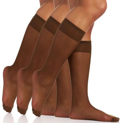 Berkshire womens 3 Pair Pack All Day Sheer Reinforced Toe Knee High Dress Sock, French Coffee, 8.5 - 11 US