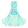 RUNQHUI Kids Girls Sleeveless Floral Lace Shiny Rhinestone Dress Ruffle Wedding Prom Ball Gown Formal Wear Mint 12 Years view 1