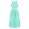 RUNQHUI Kids Girls Sleeveless Floral Lace Shiny Rhinestone Dress Ruffle Wedding Prom Ball Gown Formal Wear Mint 12 Years view 2