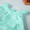 RUNQHUI Kids Girls Sleeveless Floral Lace Shiny Rhinestone Dress Ruffle Wedding Prom Ball Gown Formal Wear Mint 12 Years view 4