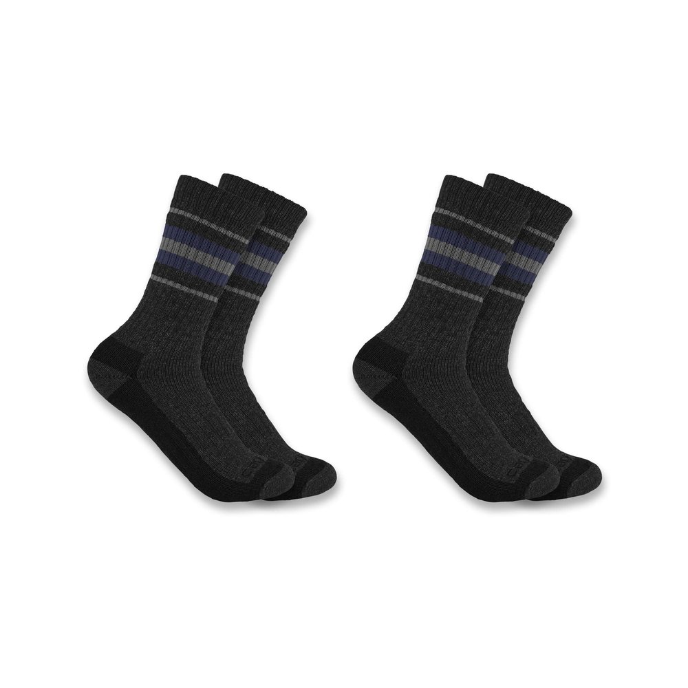 Carhartt Women's Heavyweight Synthetic-Wool Blend Crew Sock 2 Pack, Black, Medium
