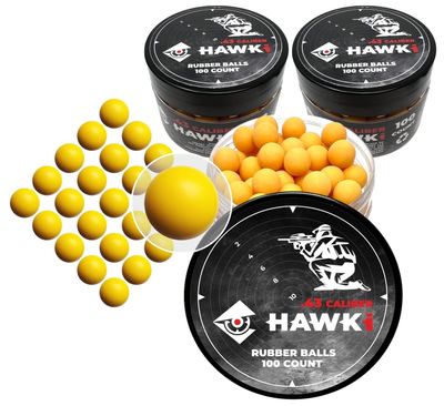 Hawki .43 Cal Training Rubber Balls for Paintball Guns 300 Pack (Yellow)