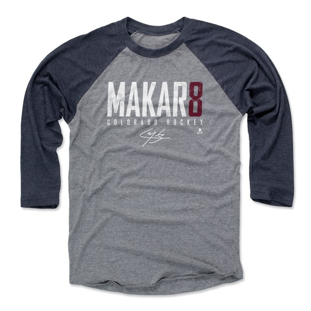 500 LEVEL Cale Makar 3/4 Sleeve T-Shirt (Baseball Tee, XXX-Large, Navy/Heather Gray) - Cale Makar Colorado Elite WHT