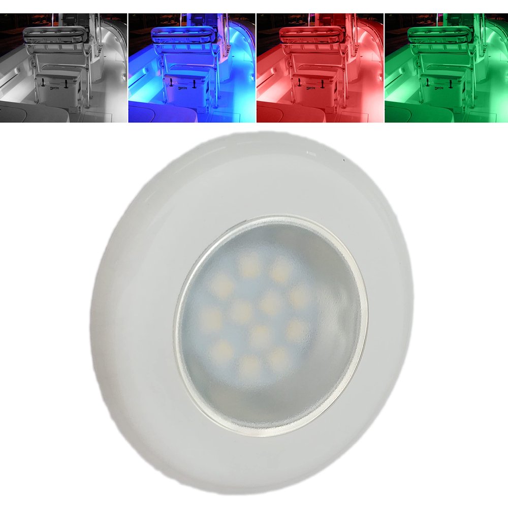 Wave One Marine FLUSH Mount 3" RGBW Internal Driver LED Courtesy Boat Light | RV Accent | Interior Exterior Deck Transom Cockpit T Top | Waterproof IP67 (White Bezel)