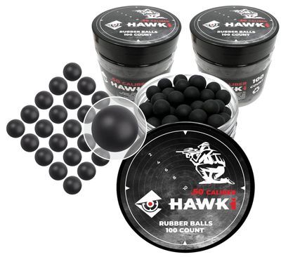 Hawki .50 Cal Training Rubber Balls for Paintball Guns 300 Pack (Black)