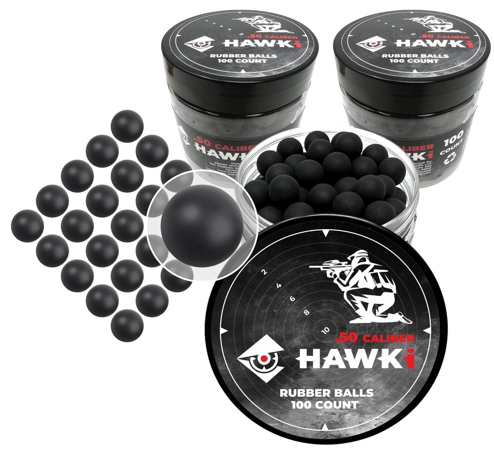 Hawki .50 Cal Training Rubber Balls for Paintball Guns 300 Pack (Black)