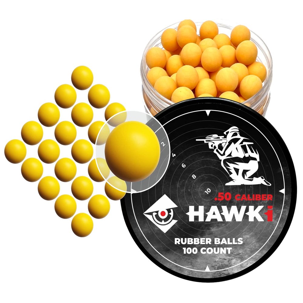 Hawki .50 Cal Training Rubber Balls for Paintball Guns 100 Pack (Yellow)