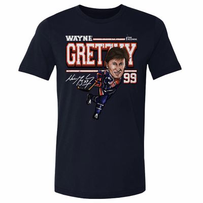 500 LEVEL Wayne Gretzky Shirt (Cotton, XXX-Large, True Navy) - Wayne Gretzky Edmonton Cartoon WHT
