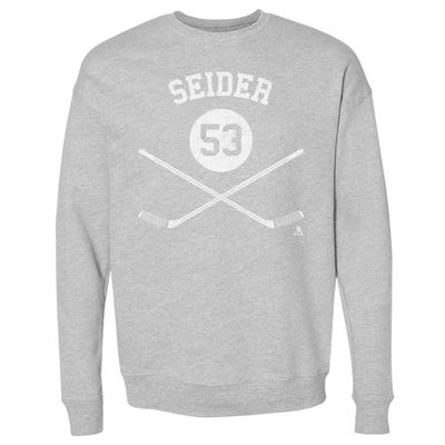 500 LEVEL Moritz Seider Sweatshirt (Crew Sweatshirt, XX-Large, Heather Gray) - Moritz Seider Detroit Sticks WHT