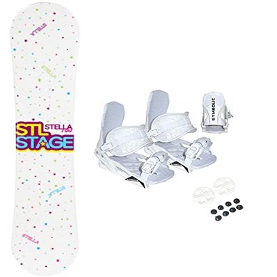140cm Stella Stage 2022 Blem Snowboard +White Bindings Womens Girls Package (140cm Stella Stage Blem(rmt12), Bindings White S/M Fit 5-9.5)