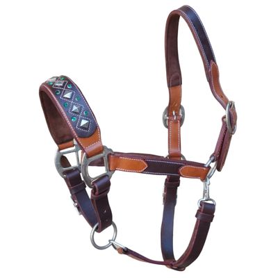 BlazingPaws Darlington Luxury Leather Horse Show Halter in Premium Bridle Leather with Soft Suede Leather Padding and Fancy Western Design (Oversize, Tan/Brown)