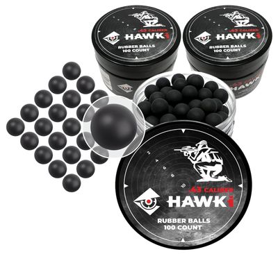 Hawki .43 Cal Training Rubber Balls for Paintball Guns 300 Pack (Black)