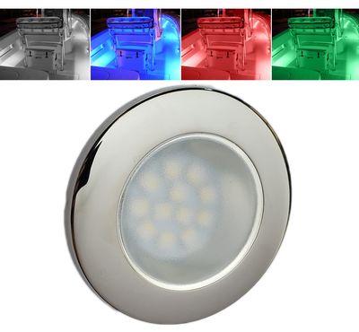 Wave One Marine FLUSH Mount 2.75" RGBW Internal Driver LED Courtesy Boat Light | RV Accent | Interior Exterior Deck Transom Cockpit T Top | Waterproof IP67 (Stainless Bezel)