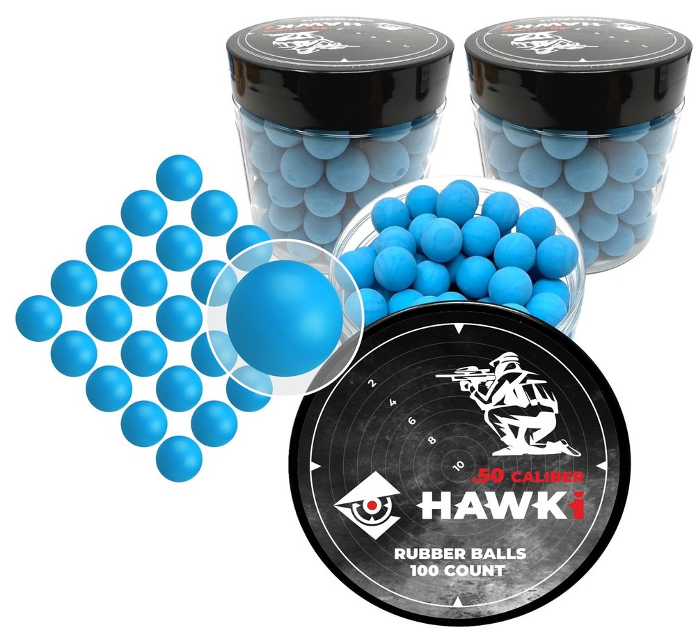 Hawki .50 Cal Training Rubber Balls for Paintball Guns 300 Pack (Blue)