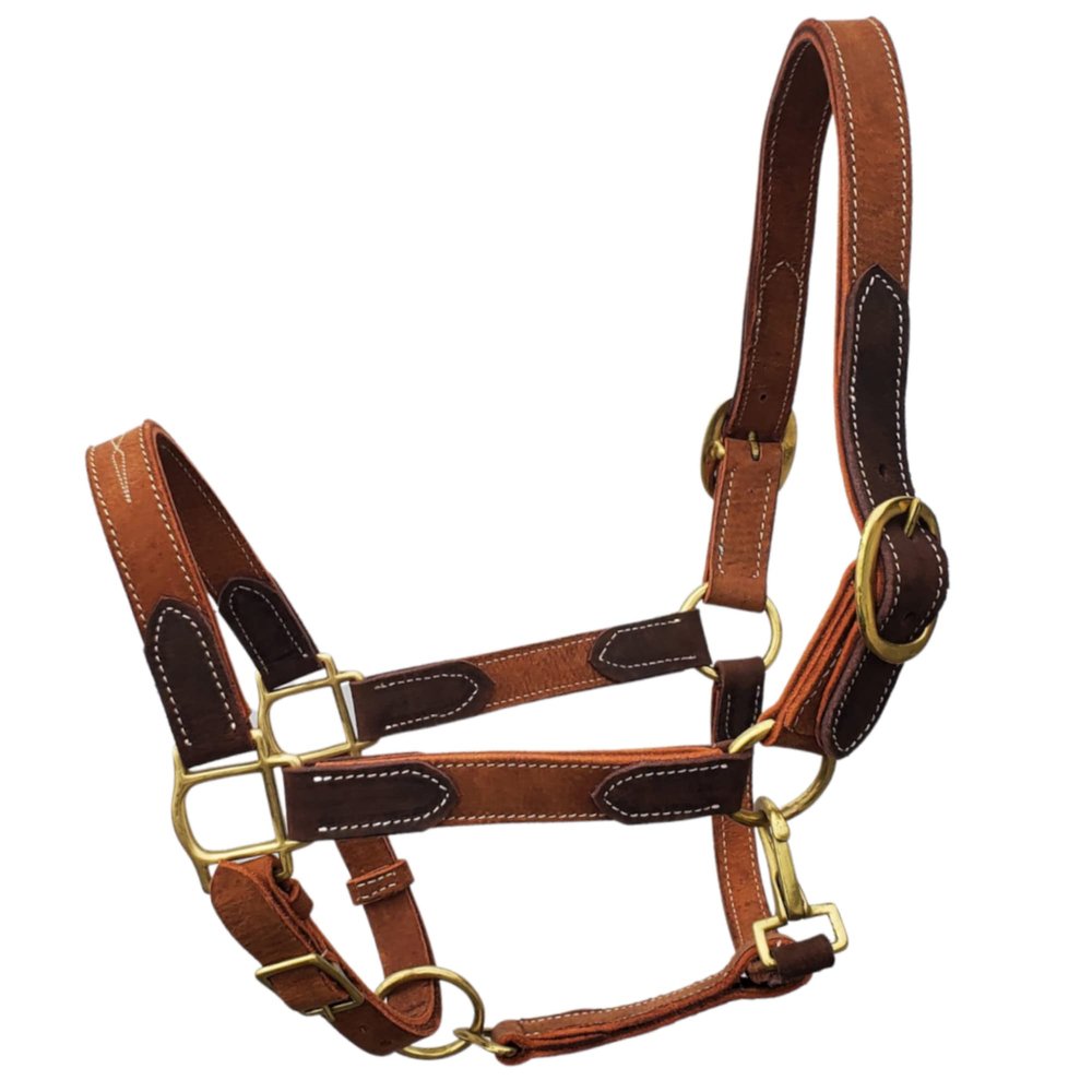 BlazingPaws Vibrania Leather Horse Halter in Two Tone Double Layer Super Soft Premium Distressed Leather with Solid Brass Hardware (Oversize, Tan)