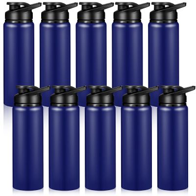 CHENGU 10 Pcs 25oz Reusable Aluminum Water Bottle Bulk Lightweight Outdoor Sports Water Bottles Easy Carry Leak Proof for Travel Gym Camping Hiking Fishing, Snap Lid (Blue)