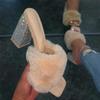 DMBHY Slippers Womens Slip on Fluffy Slippers Chunky Heel Platform Slippers Rhinestone Open Toe Sandals Shoes (Color : Beige, Size : 11 US) view 3