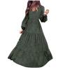 tuduoms Women's Boho Maxi Dresses Chiffon Long Sleeve V Neck Ditsy Floral Print Ruffle Tiered Long Dress Vintage Flowy Dress Green view 1