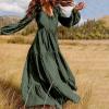 tuduoms Women's Boho Maxi Dresses Chiffon Long Sleeve V Neck Ditsy Floral Print Ruffle Tiered Long Dress Vintage Flowy Dress Green view 2