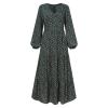 tuduoms Women's Boho Maxi Dresses Chiffon Long Sleeve V Neck Ditsy Floral Print Ruffle Tiered Long Dress Vintage Flowy Dress Green view 4