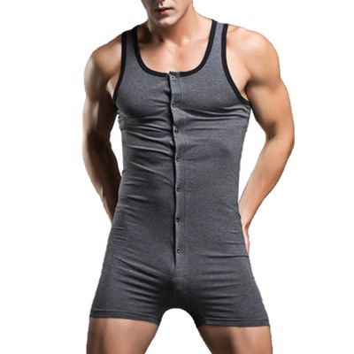 easyforever Men's Camouflage See-Through Mesh Patchwork Tank Top Bodysuit Wrestling Singlet Jumpsuit Leotard Dark Gray A Medium