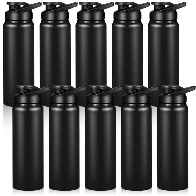 Chengu 10 Pcs 25oz Reusable Aluminum Water Bottle Bulk Lightweight Outdoor Sports Water Bottles Easy Carry Leak Proof for Travel Gym Camping Hiking Fishing, Snap Lid (Black)