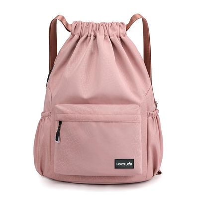 HOLYLUCK Drawstring Backpack Sports Gym Bag Water Resistant String Bag Cinch Sackpack with Side Zipper Pocket for Shopping Sport Yoga -pink