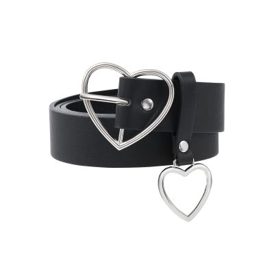 AWAYTR Women Leather Punk Waist Belt - Black PU Leather Body Adjustable Ladies Belts with Heart Buckle for Girls (Black, Fits waist from 26"-30")