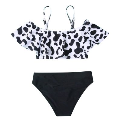 POLG Girls Two Piece Bikini Swimsuits Hawaiian Floral Bathing Suit Kids Beach Swimwear Set 8-14 Years (E-Black, 11-12 Years)