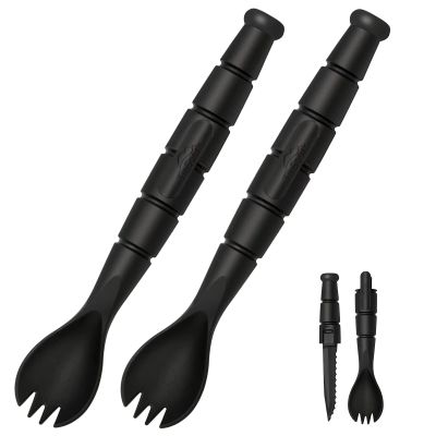 Tactical Spork, Tactical Spork Spoon Combo, 3 in 1 Tactical Camping Utensils, Camping Gear & Backpacking Gear, 2 Pack, Black