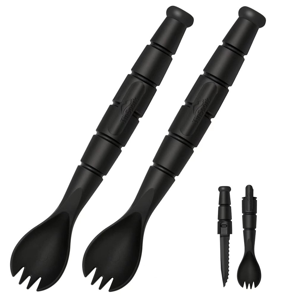 Tactical Spork, Tactical Spork Spoon Combo, 3 in 1 Tactical Camping Utensils, Camping Gear & Backpacking Gear, 2 Pack, Black