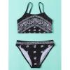POLG Summer Girls Two Piece Bikini Swimsuits Hawaiian Floral Bathing Suit for Kids Beach Swimwear Set 3-16 Years (D-Black, 13-14 Years) view 4