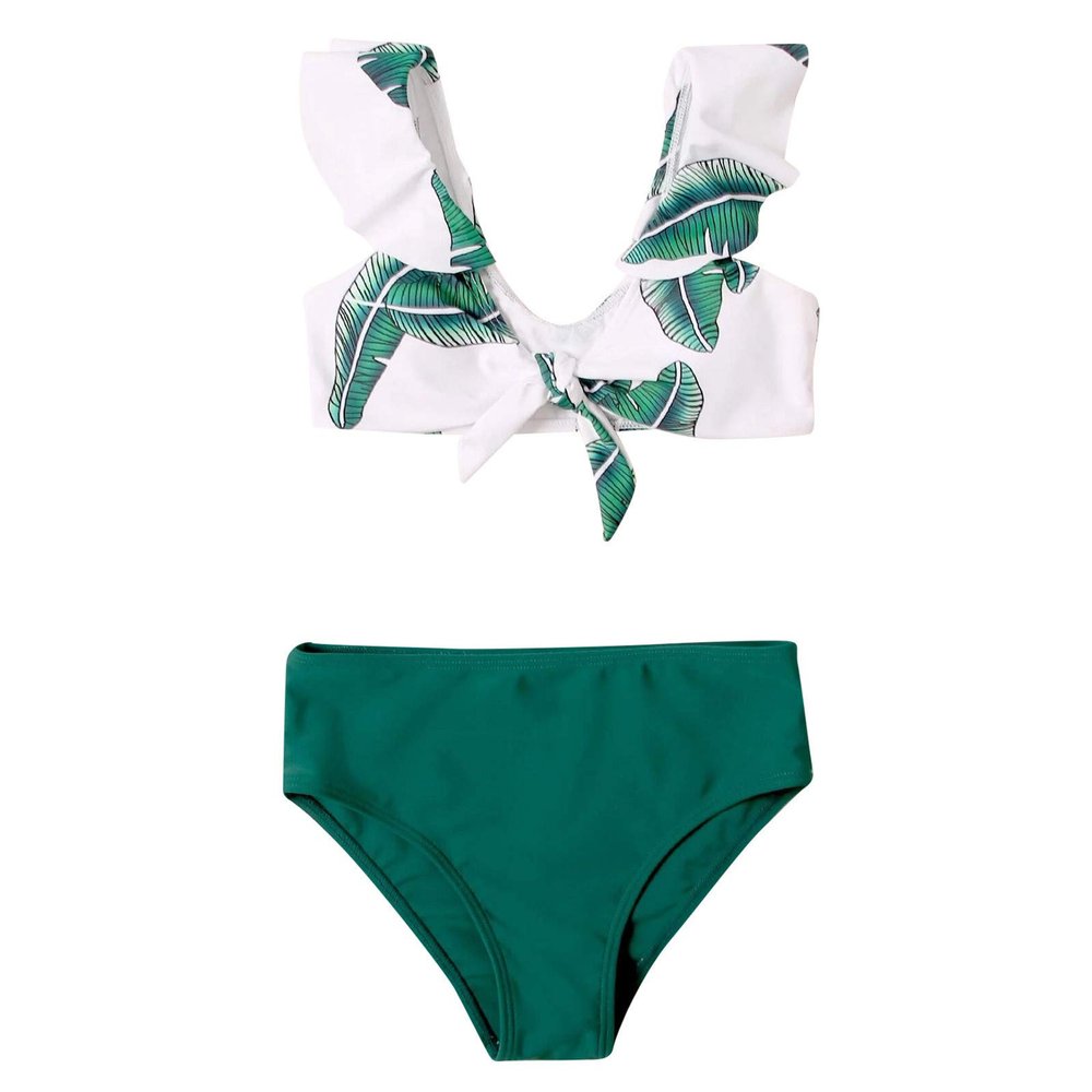 POLG Girls Swimsuits Two Piece Tankini Sets Bathing Suits Summer Beach Tank Top Boyshort Swimwear 8-14 Years (F-Green, 13-14 Years)
