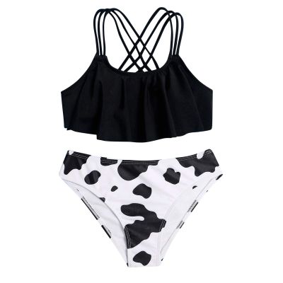 POLG Girls Swimsuits Two Piece Tankini Sets Bathing Suits Summer Beach Tank Top Boyshort Swimwear 8-14 Years (G-Black, 10 Years)