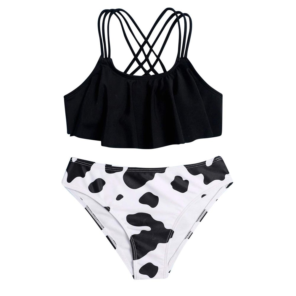 POLG Girls Swimsuits Two Piece Tankini Sets Bathing Suits Summer Beach Tank Top Boyshort Swimwear 8-14 Years (G-Black, 10 Years)