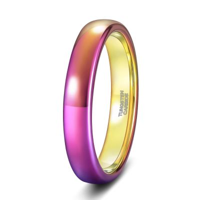 TRUMIUM 4mm Tungsten Wedding Band Ring for Men Women Colored Plated Rainbow Domed High Polished Comfort Fit Size 12