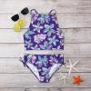 POLG Kids Girls 2 Piece Swimsuit Printed Halter Bikini Top and Short Bottoms Tankini Set Swimwear Bathing Suit (Purple, 13-14 Years) view 2