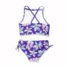 POLG Kids Girls 2 Piece Swimsuit Printed Halter Bikini Top and Short Bottoms Tankini Set Swimwear Bathing Suit (Purple, 13-14 Years) view 3
