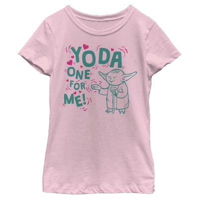 Star Wars YODA ONE for ME Floating Girls Short Sleeve Tee Shirt, Light Pink, X-Large