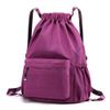 HOLYLUCK Drawstring Backpack Sports Gym Bag Water Resistant String Bag Cinch Sackpack with Side Zipper Pocket for Shopping Sport Yoga-purple view 2