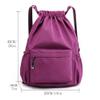 HOLYLUCK Drawstring Backpack Sports Gym Bag Water Resistant String Bag Cinch Sackpack with Side Zipper Pocket for Shopping Sport Yoga-purple view 3