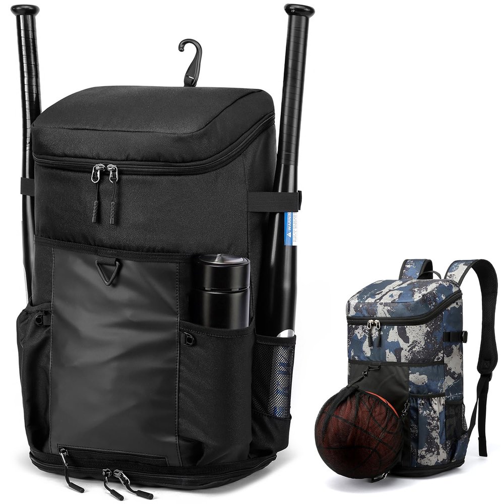 TUGUAN Baseball Backpack for Adults Sports Exercise Training Softball Bat Soccer Coach Basketball Multifunctional Equipment Backpack Bags Shoe Compartment with Hook for Helmet