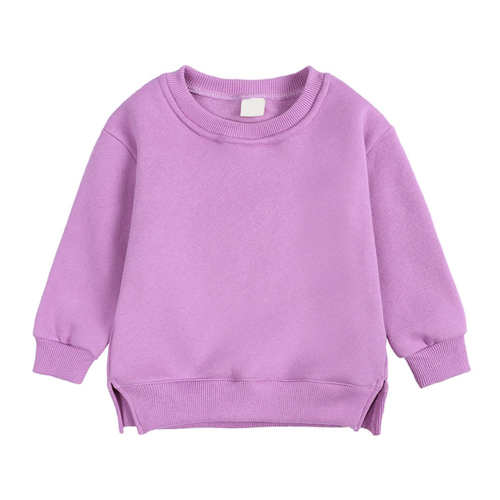 Boys Girls Crewneck Sweatshirts Toddler Baby Sweatshirt Solid Cotton Soft Long Sleeve Active Pullover Blouse Tshirts (Purple,9-12 Months,9 Months,12 Months)