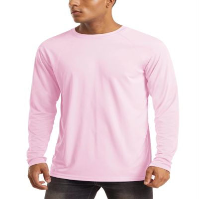 MAGCOMSEN Sun Shirts Men Long Sleeve Quick Dry Swim Fishing Summer Sun Protection UPF 50 UV Rash Guard Athletic Shirts Light Pink