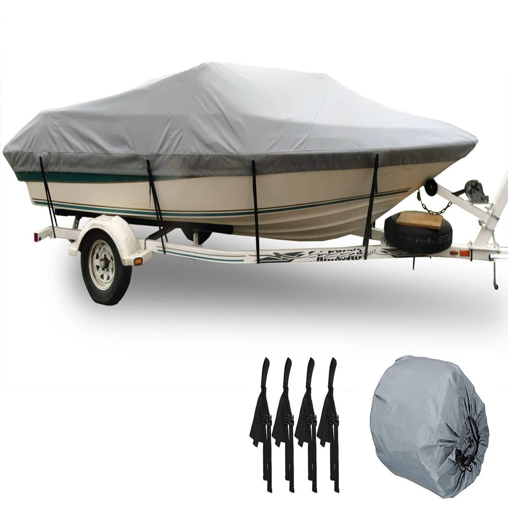 11-27ft Boat Cover, Heavy Duty 210D Waterproof Oxford Outdoor Personal Trailable Watercraft Cover Boat Cover Fits V-Hull Tri-Hull Runabout Bass Speedboat,Gray,19to21FT: 820x530cm