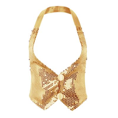 Sywiyi Women's Shiny Sequins Halter Top Sleeveless Backless Vest Waistcoat Jazz Dance Costume Gold One Size