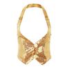 Sywiyi Women's Shiny Sequins Halter Top Sleeveless Backless Vest Waistcoat Jazz Dance Costume Gold One Size view 1