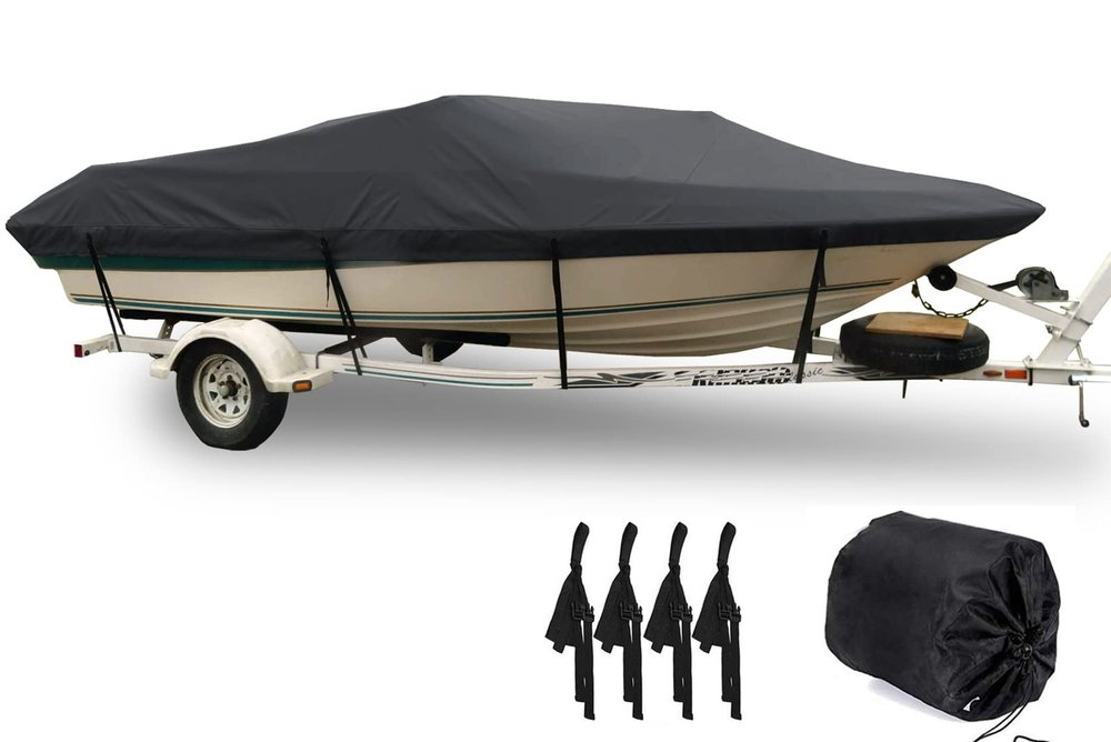 11-27ft Boat Cover, Heavy Duty 210D Waterproof Oxford Outdoor Personal Trailable Watercraft Cover Boat Cover Fits V-Hull Tri-Hull Runabout Bass Speedboat,Black,14to16FT: 530x290cm