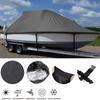 11-27ft Boat Cover, Heavy Duty 210D Waterproof Oxford Outdoor Personal Trailable Watercraft Cover Boat Cover Fits V-Hull Tri-Hull Runabout Bass Speedboat,Black,14to16FT: 530x290cm view 2