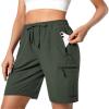 Hugut Women's Lightweight Hiking Cargo Shorts Quick Dry Athletic Shorts Camping Travel Golf Zipper Pockets Water Resistant Army Green view 1